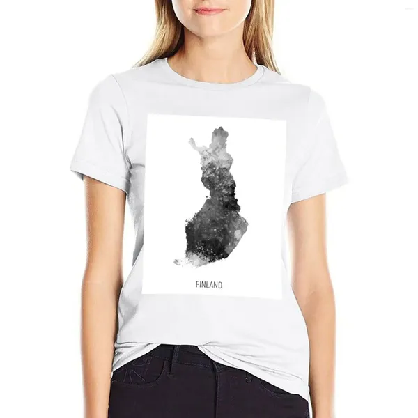 Polos de mujer Finlandia Mapa de acuarela Camiseta Camiseta de estampado de animales para niñas Blusas de verano Mujer 2024
