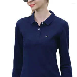 Polo's van dames hoogwaardige Autumn Lady Long Sleeve Polo Shirts Fashion Logo Casual Women Rapel T-shirt Katoen losse tops