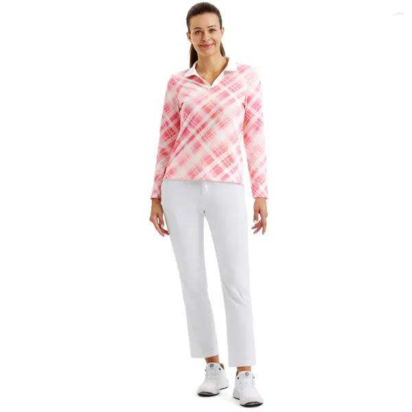 Polos de femmes JS Femmes Blans et chemises côté Slit Slit Tennis Sports Shirt Brewable Long Sleeve Abel Cold à col en V Tops Blusa féminina
