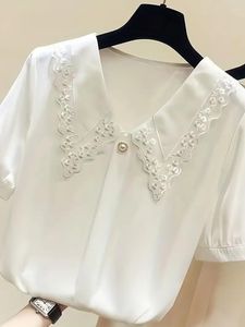 Damespolo's Leuke blouse in Koreaanse stijl Zomer Lente Mode Casual Solid Dames Vest Korte mouw Kanten kraag Elegante dameskleding