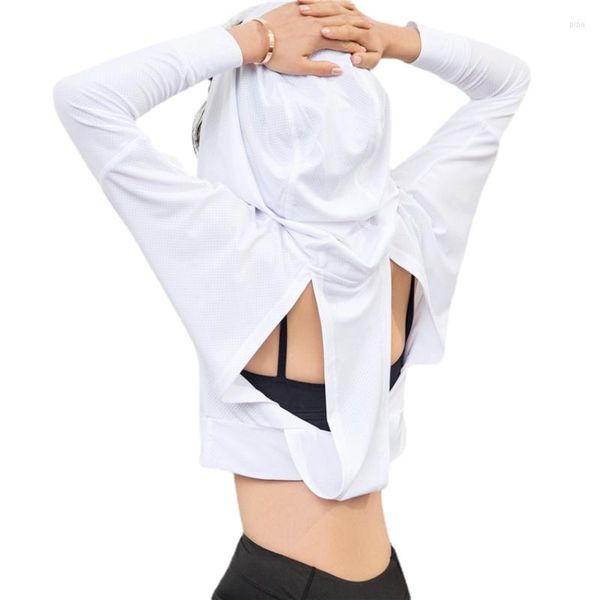 Polos de manga larga para mujer, sudadera con capucha, blusas de entrenamiento sexys, disfraz de Yoga para correr, chaleco para correr, Top deportivo con espalda abierta