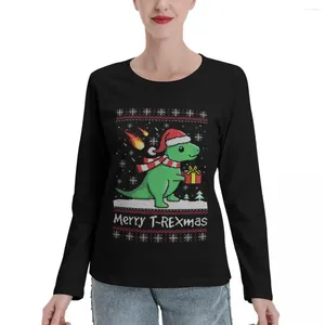 Polos des femmes Merry T Rex Mas Ugly Christmas Pull à manches longues T-shirts Vintage Vintage Shirts Shirts pour femmes