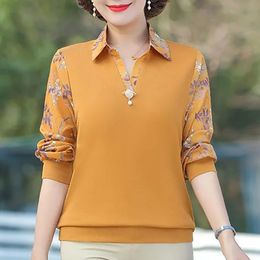 Dames Polo's Middleaed T -shirt Top Lange mouw Tur Down Collar Mother's Bottoming Shirt Spring Kleding Blouse L5XL 230330