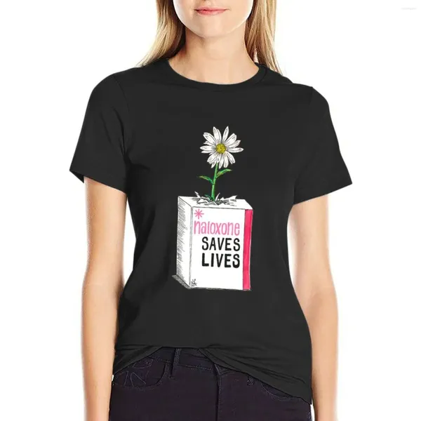 Boîte de narcannoxone de polos pour femmes - T-shirt de sensibilisation à la surdose T-shirts d'été drôles Fashion coréenne T-shirts noirs pour les femmes