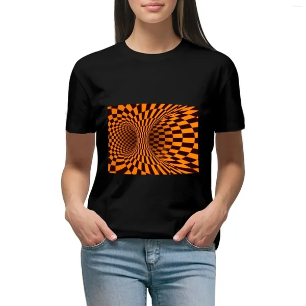 Polos Polos Orange Trippy Optical Illusion T-shirt Blouse Kawaii Vêtements d'été Femmes