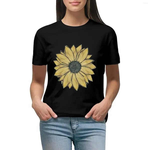 Polos pour femmes Peint Tournesol Aquarelle Illustration T-Shirts Hauts Hippie Vêtements Chemisier T-shirts Pour Femmes Coton