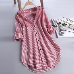 Polos de mujer Tallas grandes Mujer embarazada Raya Manga larga Cuello vuelto Botón Camisas superiores sueltas Blusa Maternidad Moda 230317