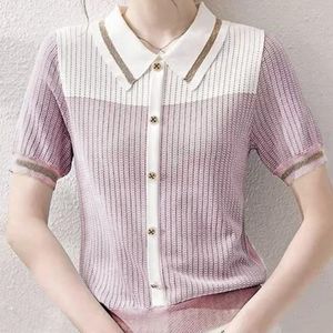 Dames Polos Polo Neck Shirt For Women Baggy roze gebreide Kawaii Cute Woman T Clothing Trend 2024 Koreaanse stijl pulovers in de zomer