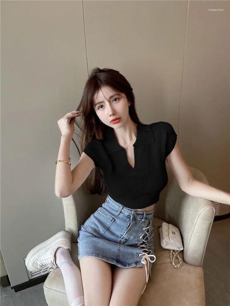 Femme Polos Polos Polo Shirt pour femmes Sexy Sexe Slim femme t Black Coquette COCKING TOP TOP Vêtements Trend 2024 TOPS YOUTH
