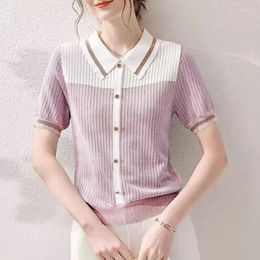 Polos Polos pour femmes bouton de tee-shirt en tricot en tricot en tricot Kawaii Trend 2024 T-shirts coréens Style de base Jeunesse de haute qualité