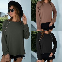 Dames PoloS Solid Color Round Round Neck Button Decorated Long-Sueved Sweater voor herfst/winter 2024