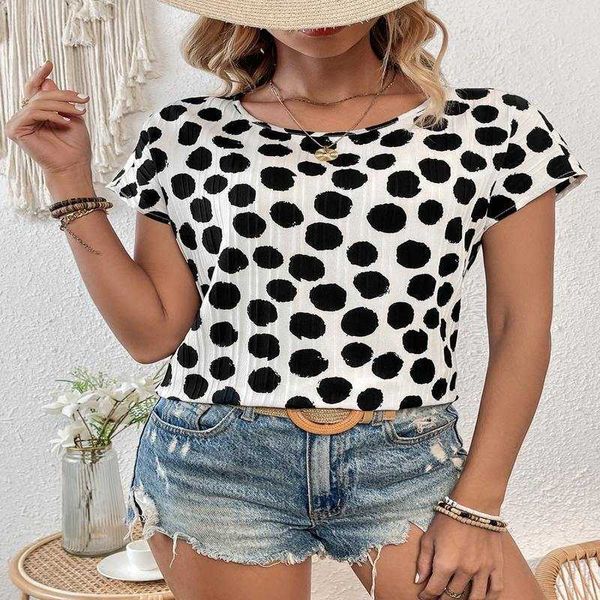 Polos féminin Prix spécial 2024 New Fashion Womens Shirt Watermark Polka Dot Loose Casual Small Round Cou Sleep Sleep Courte Sleevel2405