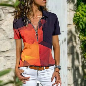 Dames Polo's Lente zomer Boheemse westerse etnische ritssluiting T-shirts T-shirt T-shirt Dameskleding Turn-down kraag afdrukken Pullover