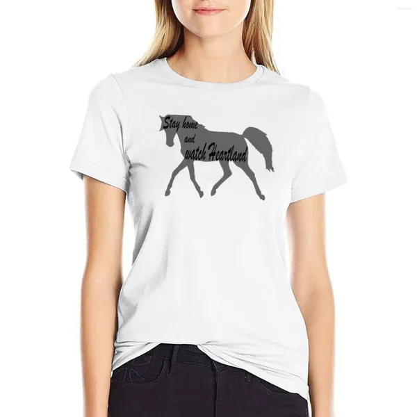 Polos de mujer se queda en casa y mira la camiseta de Heartland Camiseta de moda coreana ropa de mujer de gran tamaño camiseta