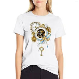 Libellule des polos steampunk féminins avec t-shirt horloge kawaii vêtements anime drôle t-shirts pour les femmes