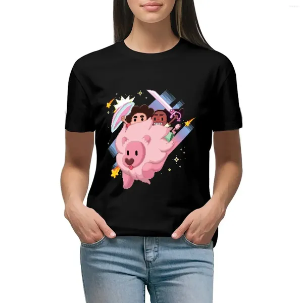 Polos des femmes Steven Universe - Pixel Art of Steven Connie and Lion T-shirt Vêtements esthétiques surdimensionnés Top Femmes