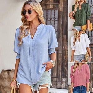 Dames PoloS Zomer Women V-Neck Shirt Pure Color Fold Patchwork Temperament Casual Short T-shirt T-shirts Tops Tops Clothing