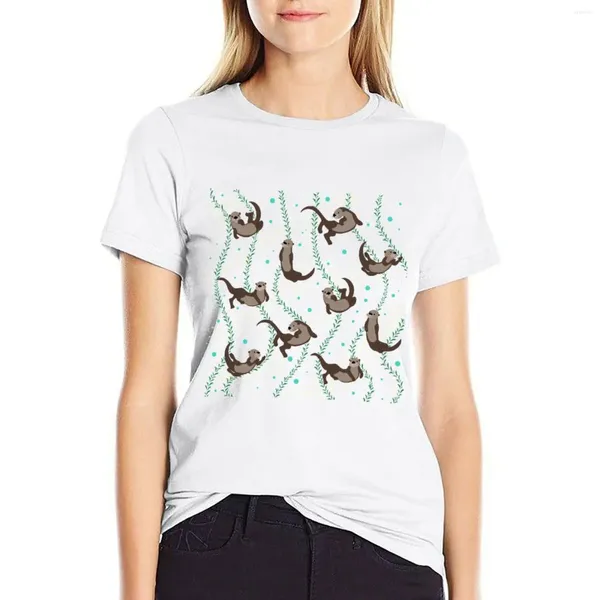 T-shirt T-shirt Animal Polos Swimming Swimming Otters T-shirt pour filles vêtements d'anime femme