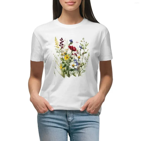 Polos pour femmes fleurs sauvages fleur botanique Nature T-shirt dame vêtements été hauts à manches courtes T-shirt femme T-shirt