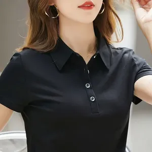 Femme de polos de femmes T-shirt noir Polo Neck Femme Button Plain basique Tops décontractés JEUNES