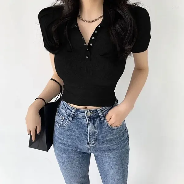 Femmes polos femme t-shirt slim coquette vêtements noirs de polo noire femme sexy coréenne de mode coréenne mode 2024 tops en tendance