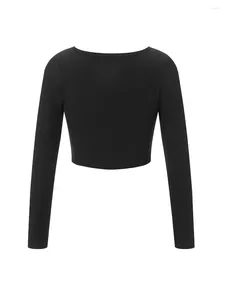 Polos féminins Femmes Y2K Couge carré Rangée tricotée Henley Shirt Bouton V Slim Fit Long Sleeve Crop Tops Club Streetwear