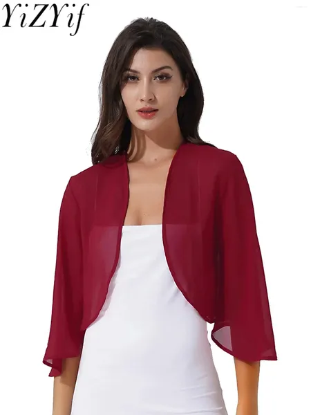 Polos féminin Femmes 3/4 Sleeve Murffon Cardigan Bolero Élégant Summer Moudies Wraps Wraps Shrud Bridal Long Shawl Evening Cover Up