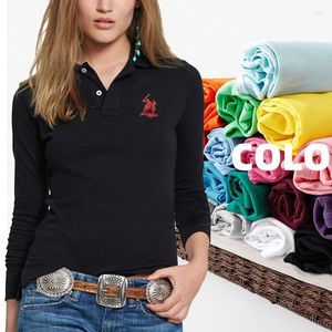 Polos pour femmes polos pour femmes décontracté coton à manches longues Femme grand cheval Logo automne revers T-shirt t-shirts montre de sport