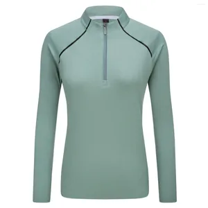 Polos féminins Quarter Zip Shirts de couleur solide élastique sportive