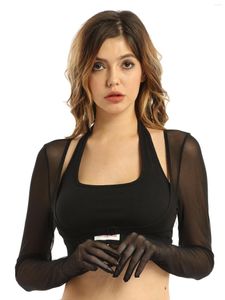 Polos pour femmes Gants en maille transparents d'été pour femmes Tops Protection solaire Manches longues Boucle ouverte sur le devant Crop Top Clubwear Beachwear Pool Party