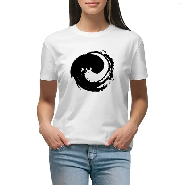 Polos de mujer Símbolo de Yin y Yang como camiseta de caligrafía japonesa Tops de talla grande Camisa con estampado animal de moda coreana para niñas Ropa de mujer