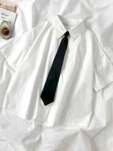 Dames Polos Zoki White Shirt Dames Fashion Black Tie Japanese Stijl Bereidingsstudent JK Girls Shirt Simple Solid Loose Summer Button Topl2405