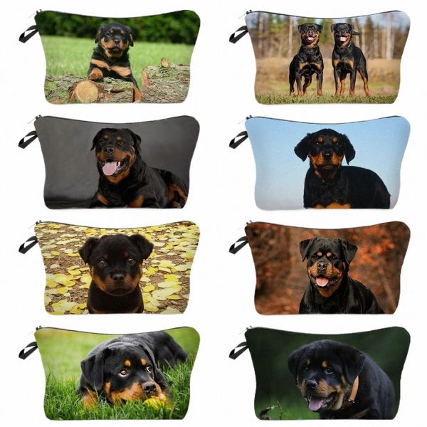 Sac cosmétique portable pour femmes Voyage de plage Kit de toilette imprimé chien 3D Rottweiler Animal Fi Imprimé Lady Sac de maquillage Organisateur Z2QQ #