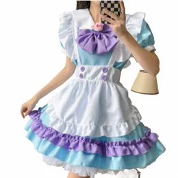 Tenue de femme de chambre bleu poudre pour femme Anime Dr Longueur à la cuisse Apr Lolita Polyester Costume de cosplay confortable avec gros nœud J6A0 #