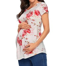 Vêtements de grossesse pour femmes hauts d'allaitement de maternité allaitement imprimé Floral chemise haute Double couche doux à manches courtes 240102
