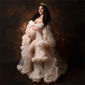 Zwangere jurken voor dames voor babydouche Prom beroemde jurken Bathrobe Bathrobe Ruffed zwangerschapsfoto -schietjurk
