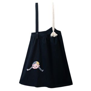 Dames preppystyle kleine meid borduur rok donkerblauwe suspener geschikt voor tienermeisjes en enkelrokken