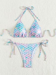 Damesgedrukte Halter High-been Cut Bikini Dames Swimwear Vrouwelijke zwempak Twee delen Bikini Set Bather Bathing Suit zwemmen
