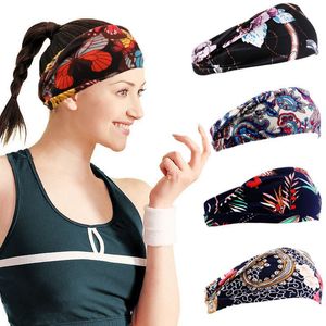 Bandeau de sport imprimé pour femmes, bandes de cheveux de yoga, absorbant la sueur et anti-transpiration, foulard de fitness à larges bords