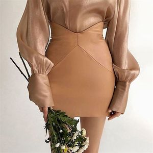 Dames pu bodycon sexy korte rok hoge taille faux lederen mini rokken vrouwelijke nieuwe herfst winter fashion dames bodems 210331