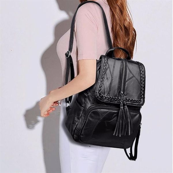 Sac à dos en cuir PU pour femmes, sac d'école classique noir imperméable voyage multi-fonction épaule Style251o