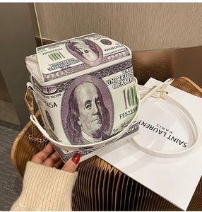 Dames PU Messenger Bag 2020 Nieuwe Mode Creativiteit Dollars Afdrukken Schoudertas Vrouwelijke Ketting Crossbody Vrouwen Handtas