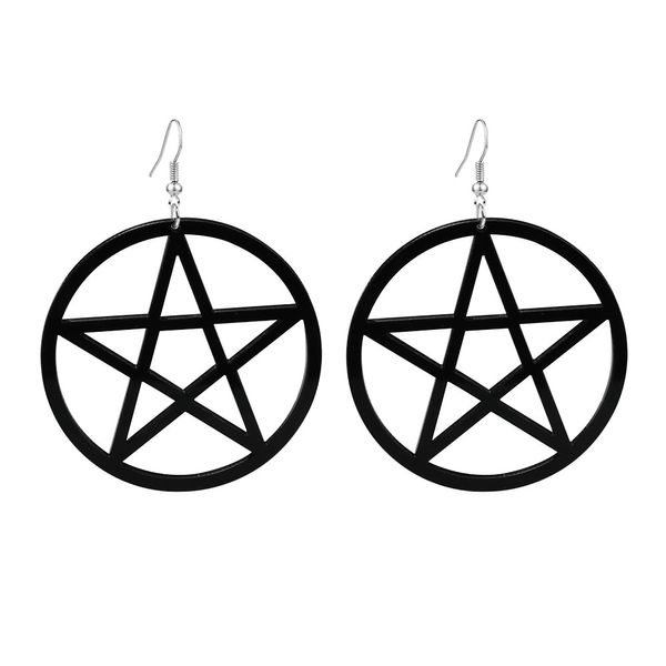 Pendientes colgantes de estrella grande de acrílico Punk para mujer, aretes colgantes redondos de estrellas grandes de cinco puntas negras góticas, joyería de declaración de moda