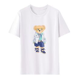 Camiseta de manga corta de algodón puro para mujeres, camisa de polo de gran tamaño para un aspecto suelto y delgado, patrón impreso de estilo diseñador, favorito de la moda de verano.