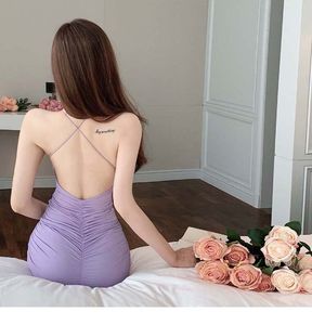 Tunique moulante à bretelles spaghetti de couleur violette pour femmes, mini-robe courte dos nu SML