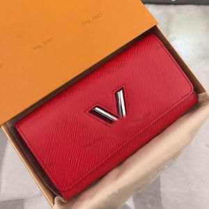 Diseñador de moda Cartera para mujer de lujo Monederos de giro Epi Cuero V Letra Slim Titular de la tarjeta de crédito Señoras de metal largo Digram Dinero Bolsas de embrague con caja M61179