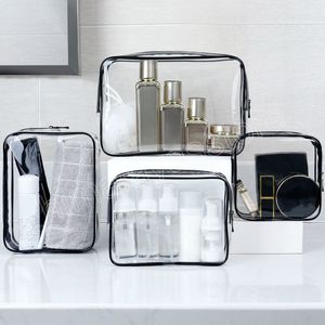 Sac de lavage cosmétique en PVC pour femmes Transparent PVC étanche fermeture éclair voyage cosmétiques bouteille maquillage support de stockage sacs