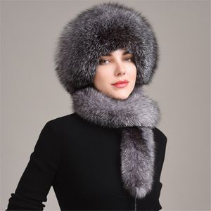 Real Fox Fox Full Fur Hat Winter Shapka Shapka Ushanka Cap entier Pelt Russe W Couche Écharpe