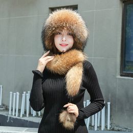 Chapeau en vraie fourrure de renard pour femmes, Shapka, chapeau de Ski russe Ushanka, avec col écharpe