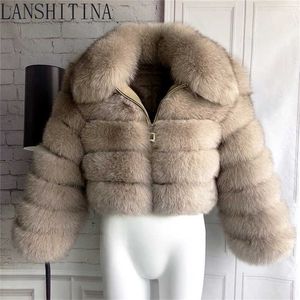 Manteau de fourrure véritable pour femmes, veste de haute qualité, gilet luxueux, col en cuir véritable 100% naturel s 211122
